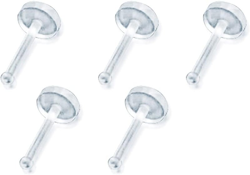 Hithop 5-Pack Clear Bioflex Flat Top Nose Ring Bone Retainers (20 Gauge (0.8mm)) - Image 1